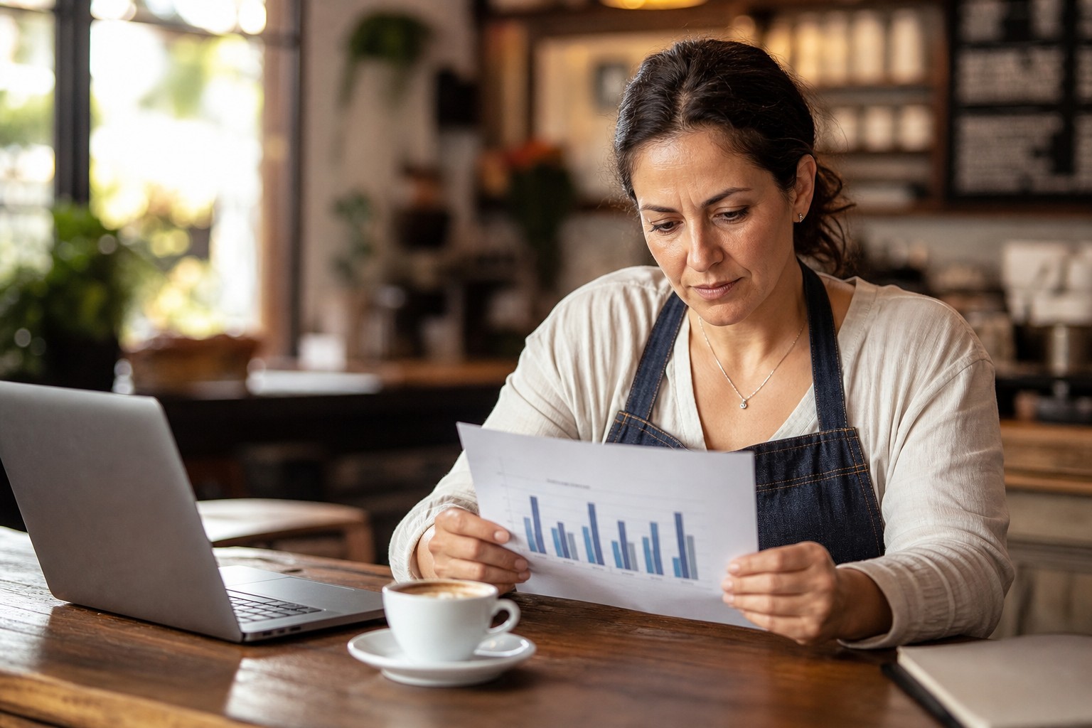 A small business owner reviewing repeat customer data